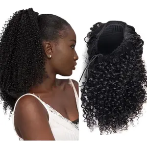 Wholesale Brazilian Curly Hair drawstring ponytail human hair extension Remy Hair Wrap Around Clip In Pony Tai