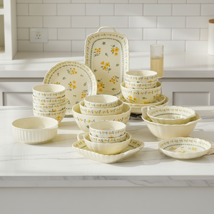 Assiette plate en céramique <span class=keywords><strong>de</strong></span> style japonais à motif végétal, compatible micro-ondes, <span class=keywords><strong>vaisselle</strong></span> <span class=keywords><strong>haut</strong></span> <span class=keywords><strong>de</strong></span> <span class=keywords><strong>gamme</strong></span> à double anse pour la maison - Product Image 4