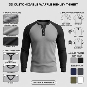T-shirt Henley a Maniche Lunghe da Uomo con Logo Personalizzato, Premium, Raglan, Color Block, in Maglia Waffle, Vestibilità Slim, Top Sportivo per Pendolari, Vendita all'Ingrosso - Product Image 5