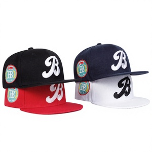Gorras de Béisbol Hip Hop Unisex al por Mayor, 6 Paneles, 100% Algodón, Bordadas, Ajustables, con Visera Plana y Cierre a Presión - Product Image 1