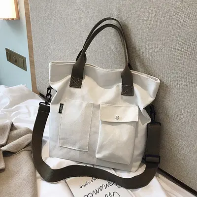 Single-Shoulder Versatile Simple Cloth Canvas Cross-Body Tote Bag Can Be Customized Logo With Pocket