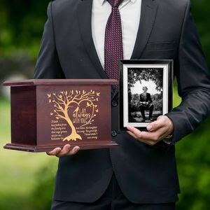 Guci Kremasi Abu Jenazah Manusia Kayu Dewasa Uniseks Desain Pohon Kehidupan Bentuk Persegi Panjang Dekoratif Kapasitas Besar 250 IBS Pemakaman - Product Image 6