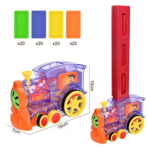 Mainan edukasi anak-anak DIY Set hadiah balok Domino susun otomatis balok plastik warna-warni kereta api fitur cahaya suara 2-4 tahun