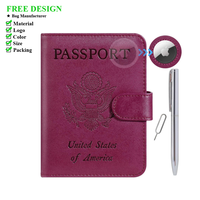 Porte-passeport avec emplacement pour stylo et emplacement pour localisateur GPS, pochette pour carte d'identité, étui pour carte d'identité, portefeuille de voyage, portefeuille pour passeport