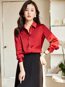 Camisa Roja Transfronteriza 2023 para Mujer, Manga Larga, Estilo Coreano, Ropa Formal, Ropa de Trabajo Profesional, Traje Elegante Azul Marino - Product Image 4