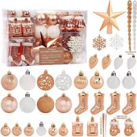 Ensemble de 132 décorations de Noël en or rose et blanc, boules suspendues en plastique, étoiles, flocons de neige, cônes de pin pour la décoration des fêtes
