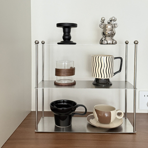Rak Penyimpanan Meja Dapur dari Baja Tahan Karat, Rak Pajangan Cangkir Kopi untuk Dekorasi Peralatan Makan Kafe - Product Image 6