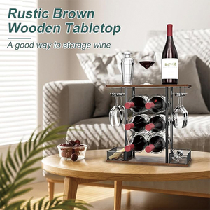 Support mural à champagne à 3 niveaux en fer, étagère murale pour bouteilles de vin, porte-<span class=keywords><strong>verres</strong></span>, meuble à vin en bois avec support pour 4 <span class=keywords><strong>verres</strong></span> - Product Image 4