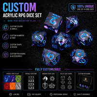 Lot de 7 dés polyédriques en résine transparente avec cœur liquide, grand format 35 mm, motif nébuleuse violette, comprenant D6, D12, D20, pour les amateurs de D&D
