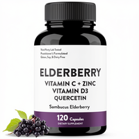 Capsules de soutien immunitaire 6-en-1 OEM Vitamine C Quercétine Vitamine D3 |   Complément alimentaire pour adultes, 120 unités |   Noir naturel ODM
