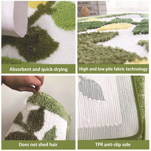 Alfombra de Entrada para el Hogar, Absorbente de Agua, Antideslizante, de Poliéster con Diseño de Hojas Verdes, para Baño, Inodoro y Cocina - Product Image 2