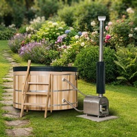 Bain à remous rond en cèdre rouge massif, chauffé par poêle à bois extérieur, spa extérieur, bain de relaxation en bois pour jardin