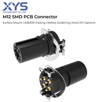 Connecteur circulaire M12 SMD à montage sur panneau, code A/B/D/X, 3/4/5/8 broches, étanche IP67/IP68, 3 contacts plaqués or