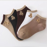 Printemps été nouveauté en gros mince bouche peu profonde respirant chaussette courte motif ours doux mignon chaussettes femmes cheville chaussettes