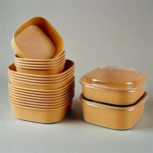 Bol en papier kraft personnalisé à paroi simple ou double, boîte repas épaissie, gobelet pour aliments légers, salade, avec couvercles en PET, pour plats à emporter - Product Image 2