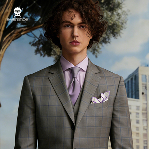 Traje de boda de tres piezas para hombre, con <span class=keywords><strong>chaleco</strong></span>, de lana, con ribete a cuadros, de un solo botón, formal, profesional, para <span class=keywords><strong>novio</strong></span> - Product Image 5