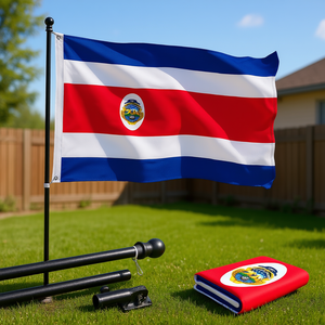 Drapeau du Costa Rica 3x5 pieds avec mât rotatif anti-emmêlement de 6 pieds, œillets en laiton noir, imprimé, en tissu 150D, pour affichage extérieur - Product Image 2