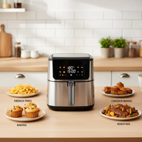 Friteuse à air électrique numérique en acier inoxydable 8L, 1800W, circulation d'air chaud à 360°, minuterie 80-200 min, 80% usage domestique, modèle français