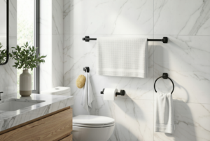 Ensemble complet de quincaillerie murale moderne en alliage de zinc pour salle de bain - Porte-serviettes et crochets - Product Image 2