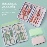 Juego de 7 Piezas de Cortaúñas de Acero al Carbono de Lujo en Rosa y Verde, Lima de Uñas, Kit de Herramientas para el Cuidado de Manicura y Pedicura en Caja