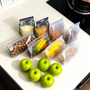 YSH Kapalı Kendinden Yapışkanlı Kırılmış Buz Plastik Ambalaj Poşeti Buzlu Şeffaf Geniş Sekiz Kenarlı Yapıştırmalı Düz Tabanlı Saplı Poşetler - Product Image 2