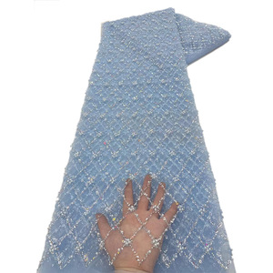 Vải ren hạt cườm, vải ren lưới đính sequin, chất liệu thêu, hạt cườm, vải ren châu Phi, vải may váy cưới dự tiệc - Product Image 4