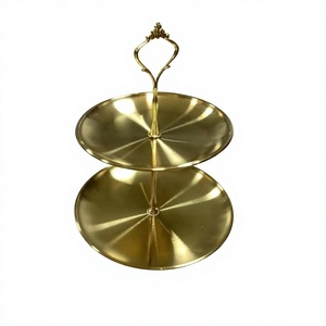 Support à gâteau rond à deux niveaux en métal doré, plateau de service décoratif pour desserts et fruits, article de décoration de table pour mariage - Product Image 1