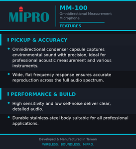 Micrófono MIPRO de Respuesta de Frecuencia Plana Precisa con Alta Relación Señal/Ruido, Micrófono Acústico en Acero Inoxidable para Análisis de Audio - Product Image 5