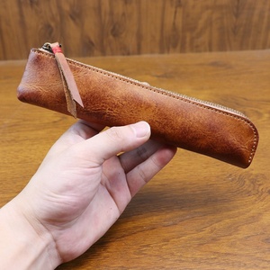 Estuche para Bolígrafos de Cuero Genuino Hecho a Mano, Estilo Vintage, Acabado Desgastado, con Cierre, Organizador de Papelería para Estudiantes, Unisex, Artístico - Product Image 3