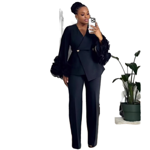 TRFS 26 Nuovo Stile Primavera/Estate Completo Formale da <span class=keywords><strong>Donna</strong></span> Vestibilità Regolare Traspirante in Poliestere Tessuto <span class=keywords><strong>Blazer</strong></span> a Maniche Lunghe con Applicazioni in Pizzo - Product Image 1