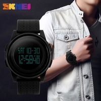 SKMEI 1206 스포츠 디지털 남성용 시계 PU 밴드 라운드 큰 다이얼 시계 남자 빛나는 손 5BAR 방수 시계 Relojes Para Hombres