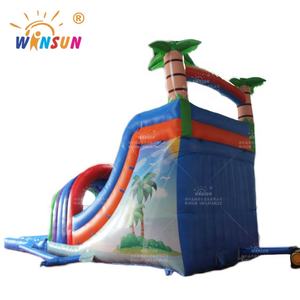 WINSUN Coloré <span class=keywords><strong>Tropical</strong></span> Rainforest Palm Tree Thème Double Lane Slip Jumping Castle Toboggan gonflable avec piscine pour la fête - Product Image 4