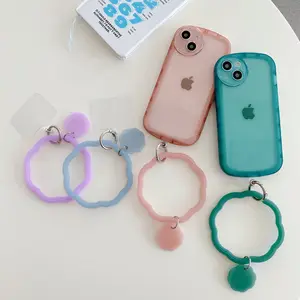 Large wave cell phone lanyard with silicon ring key ring heart transparent gasket mobile phone shell pendant phone charm hook