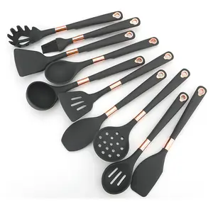 10Pcs Kookgerei Siliconen Keukengerei Set Roestvrij Houder Met Rose Goud Keuken Home Restaurant Hotel Ect Silicagel