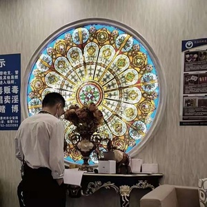 Vidrio Artístico Redondo con Doble Acristalamiento Personalizado, Vidrio Tiffany Chino para Iluminación de Puertas, Paredes y Techos - Product Image 3