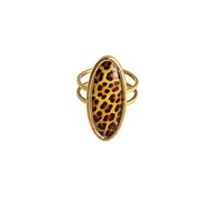Bague ouverte ovale géométrique vintage en acier inoxydable doré à imprimé léopard style bohème pour femme - Vente en gros