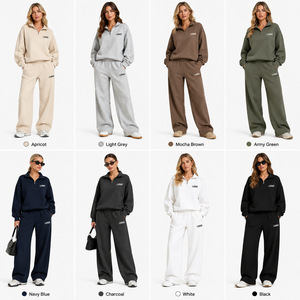 Conjunto de Sudadera de Media Cremallera y Pantalones Anchos para Mujer con Logotipo Personalizado, Chándal Casual Oversize de 2 Piezas, Fabricante Mayorista - Product Image 4