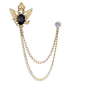 Broche de Águia Bicéfala Antiga com Corrente de Cristal e Pingente de Tassel para Moda Masculina - Product Image 1