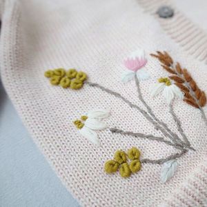 Vêtements d'extérieur pour filles, vêtements tricotés pour nouveau-nés, <span class=keywords><strong>cardigan</strong></span> brodé de fleurs 100% coton, pull pour enfants - Product Image 6
