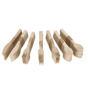 可生物降解木刀勺子和叉子一次性木制餐具派对用木制餐具套装