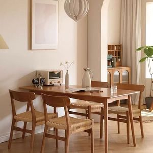 Dining Chair Solid Wood Rope Woven <b>Backrest</b> Minimalist Design For Home Use - Product Image 2
