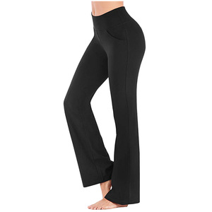 2026 Leggings de loisirs élastiques pour femme, coupe ample, taille haute, effet ventre plat, style palazzo, longs, pour le yoga, avec poches - Product Image 2