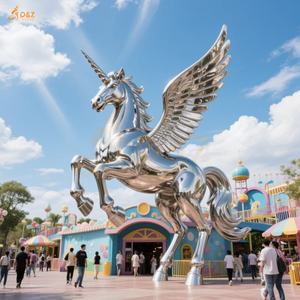 Construction personnalisée entrée <span class=keywords><strong>Europe</strong></span> <span class=keywords><strong>mythe</strong></span> grand 304/316SS miroir polonais géant en acier inoxydable aile licornes saut Statue pour décoration publique - Product Image 4