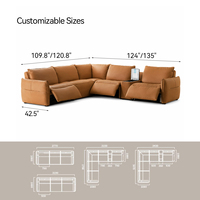 Canapé d'angle moderne en cuir véritable avec fonction de relaxation électrique, console tactile, USB et recharge sans fil