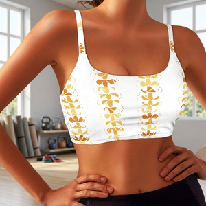 Soutien-gorge de sport côtelé à imprimé floral pour femme, col carré, bretelles en T, respirant, maintien élevé, extensible dans quatre directions, haut de yoga blanc et or - Product Image 5