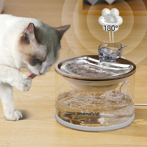 Fontaine à eau automatique pour animaux de compagnie, ronde, en verre, FT600, détachable, pour chats et chiens, avec filtre à circulation d'eau fraîche - Product Image 1