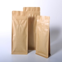 Sachet d'emballage personnalisé en papier kraft bleu 250g pour café et thé, avec valve et fermeture éclair, fond plat
