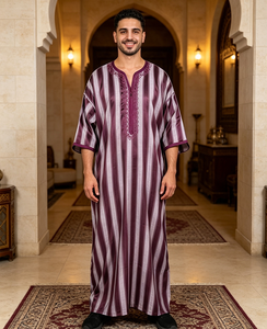 CCY Wholesale New Arrival Arab <strong>Men</strong> Thobe Kaftan Middest East Comfortable Islamic <strong>Clothes</strong> Striped Muslim Moroccan Embroidery Robe - Product Image 1