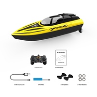 Bateau électrique télécommandé 2,4 GHz anti-interférence avec alerte de batterie faible, double moteur et autonomie ultra-longue
