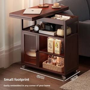 Table pliante moderne en bois avec bordure décorative, petite table à thé domestique multifonctionnelle sur roulettes pour appartement - Product Image 4